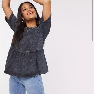 ASOS DESIGN casual smock top in washed charcoal — Size 4